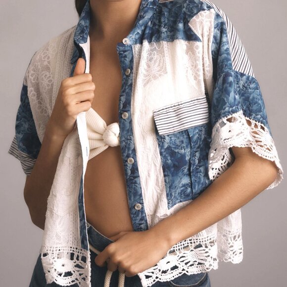 Anthropologie Tops - Pilcro Patchwork Cabana Shirt size 2X